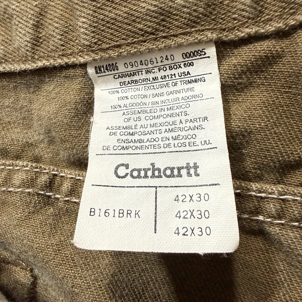 Vintage Carhartt Jeans Mens 42x30 Green Straight Leather Patch 90s‎ B161 BRK